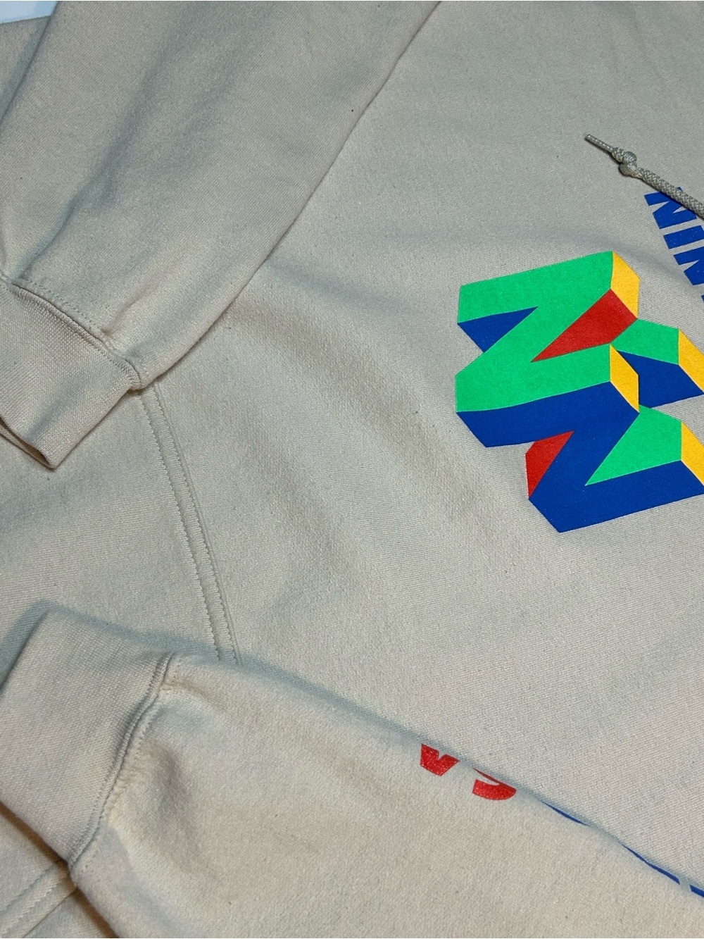 Official Nintendo 64 Retro Logo Graphic Sleeve Print Hoodie Tan Cream - Picture 3 of 8